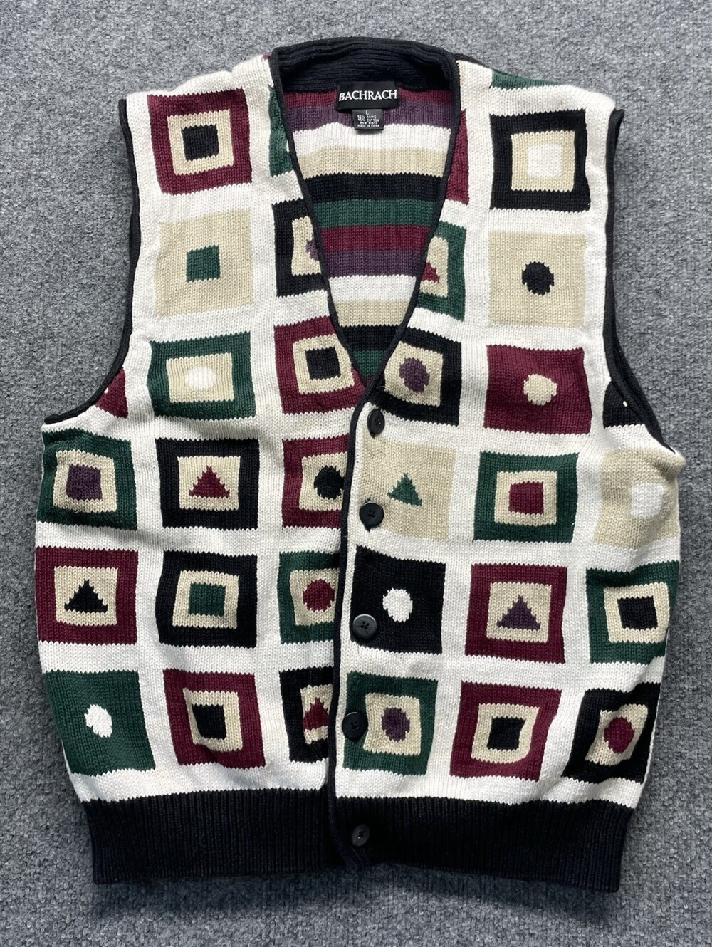 90s Bachrach Men’s L Geometric Knit Sweater Vest Colorful Abstract Pattern